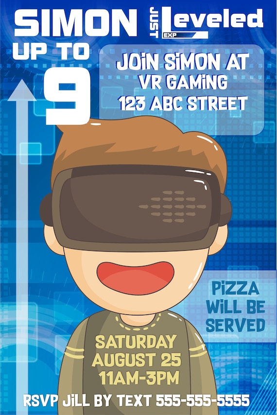 virtual reality birthday invitation for your gamer etsy