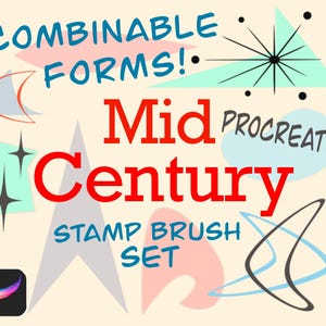 Jeu de pinceaux pour tampon Procreate Mid-Century Modern | Formes et éléments rétro | Pack MCM |  Téléchargement numérique