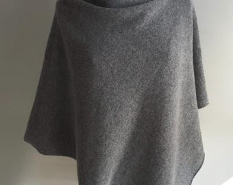 Poncho Knitted in Merino Lambswool - Dark Grey Marl