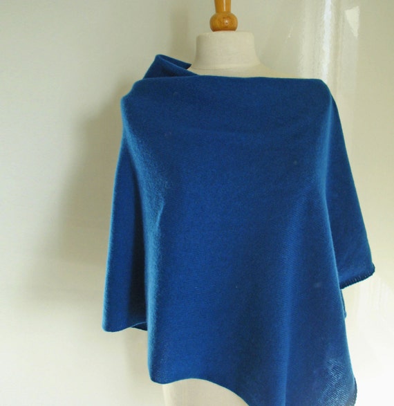 Poncho Knitted in Merino Lambswool - British Spun Wool - Colour Petrol Blue