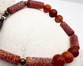 Carnelian Bead Bracelet, Orange and Red Bold Statement Gemstone Jewelry Star Charm