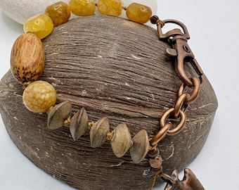Agate & Jasper Bracelet, Earthy Rustic Natural Stone Boho Jewelry