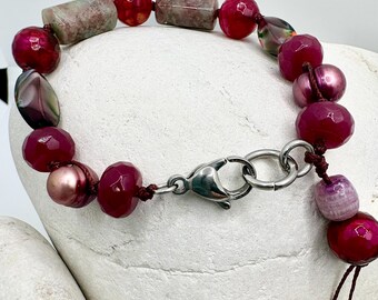 Ruby Agate Bracelet, Bold Statement Gemstone Jewelry