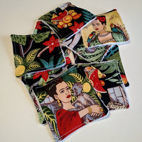 Frida's Garden Cotton & WHITE or BLACK Bamboo Terry Cotton Reusable Washable Make Up  Cosmetic Removal Pads. Face Wipes 7 Cleansing Squares