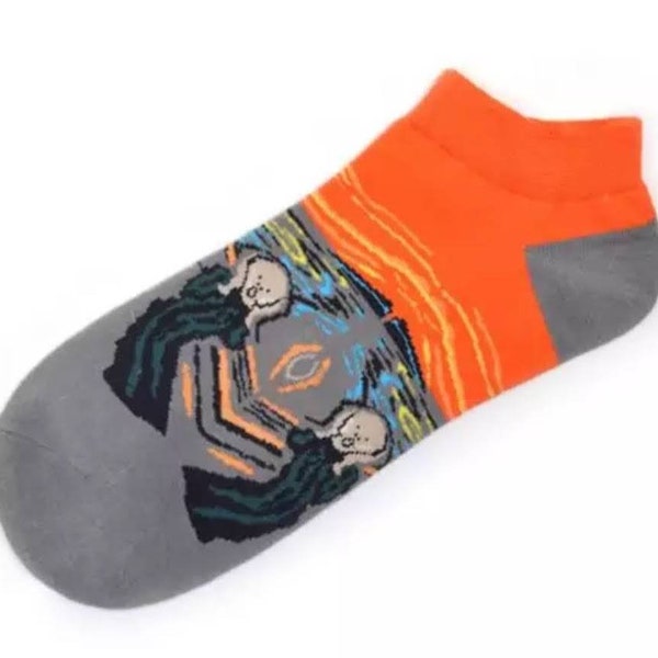 Art socks. Novelty / Fun Socks. Trainer Sneaker Ankle Socks. The Scream. Munch.  Size 36-42. Gift under 10 pounds.