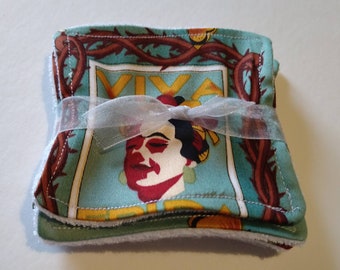 Viva Frida Designer Cotton & Bamboo Cotton Velour Reusable Washable Make Up / Cosmetic Removal Pads. Face Wipes 7 Cleansing Squares