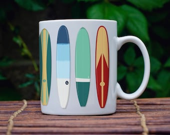 Vintage Surfboard Collection Ceramic Mug 11oz - Perfect gift for beach, surf, lake, boho or SoCal Surfer