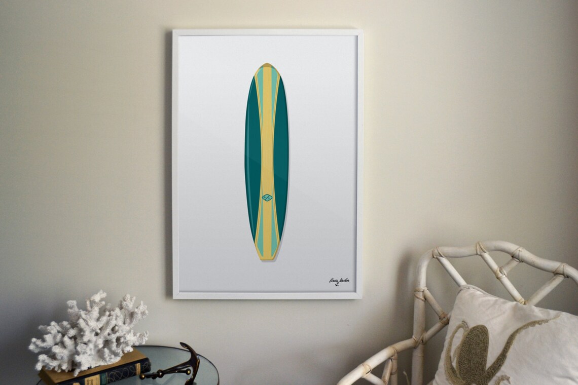 Vintage Tofino Surfboard Illustrated Print. Summer Etsy