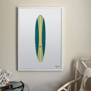 Vintage Tofino Surfboard Illustrated Print. Summer Decoration,Lake Home, Ocean.