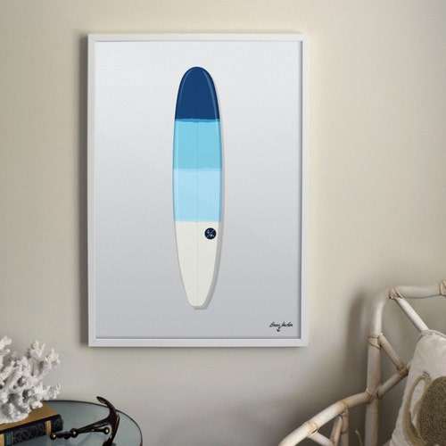 Vintage Raglan Surfboard Ombre Blue or Red Illustrated Print. Etsy