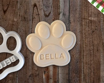 Custom Name Dog Paw Print Cookie Cutter, Treat Stamp