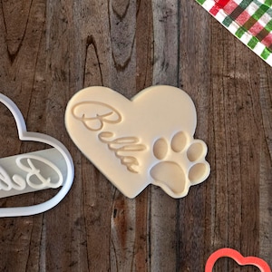 Heart Dog Snack With Paw Print Cookie Cutter With Custom Name Fondant Stamp Cupcake Topper Animal Dog Treat Gingerbread Biscuit Cutter Gift