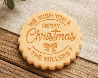 Personalized Custom Merry Christmas Cookie Stamp With Your Family Name Fondant Embosser Cupcake Topper Gingerbread Biscuit Cutter Set Gift