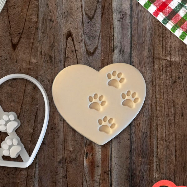 Heart Paw Print Cookie Cutter Paws Imprint Fondant Cutter Cupcake Topper Animal Dog Treat Paw Print Gingerbread Biscuit Cutters Gift