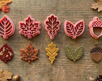 Autumn Oak Maple Acorn Birch Leaf Polymer Clay Cutter Jewelry Earring Fondant Cookie Tool
