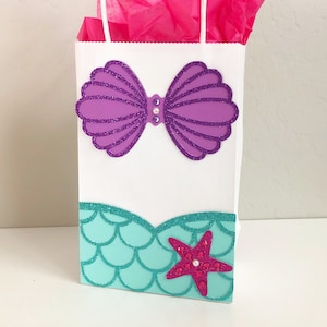 Mermaid Treat Bags- Party Favor Bag, Gift Wrap, The Little Mermaid Seashell Bra, Mermaid Scale, Under the Sea, Beach Party,