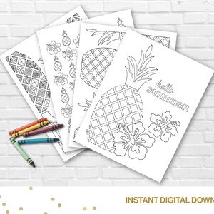 Printable Adult Coloring Pages- Summer Pineapple Pack - For Kids & Adults- Twotti Fruitti, Tropical Fruit