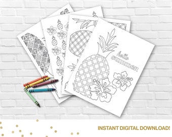 Printable Adult Coloring Pages- Summer Pineapple Pack - For Kids & Adults- Twotti Fruitti, Tropical Fruit