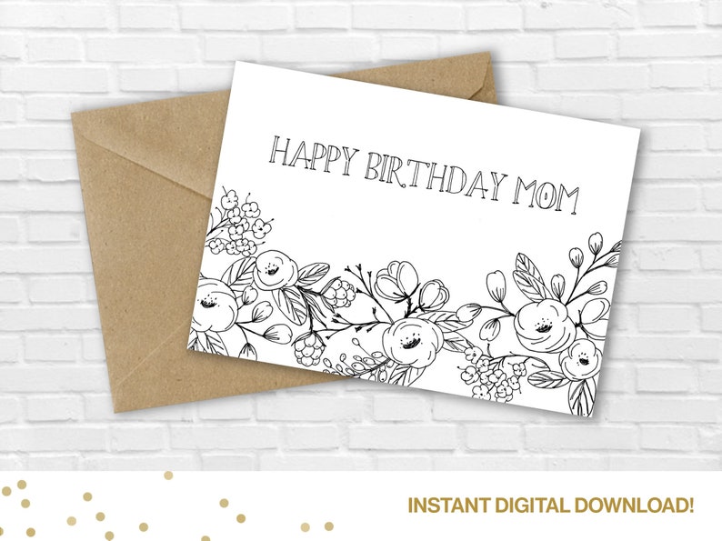 happy birthday mom coloring card printable color yourself etsy