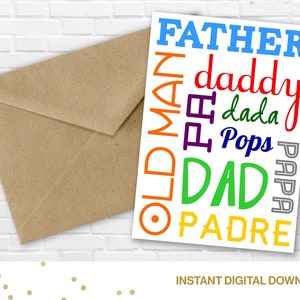 Cartão para impressão do Dia dos Pais - Nomes do Papai - Aniversário, Para Papai ou Vovô, Para Ele - Pai, Velho, Papai, Pa, Papai, Papai, Papai, Papai, Pad
