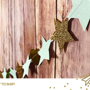 Mint & Gold Star Garland - Baby Shower, 1st Birthday, Wedding, Nursery Decor