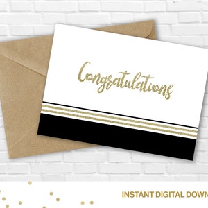 Cartão para impressão de parabéns - brilho dourado - casamento, formatura, novo emprego, para ele, para ela