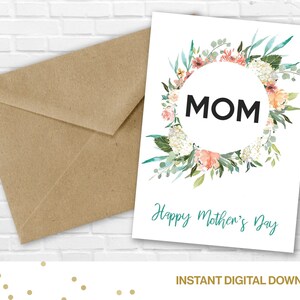 Biglietto stampabile con ghirlanda floreale per la festa della mamma, biglietto speciale per la mamma, per lei, regalo per la mamma