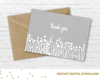 5 x 7 merci imprimable carte-gris-ami, mariage, baby shower, juste parce que