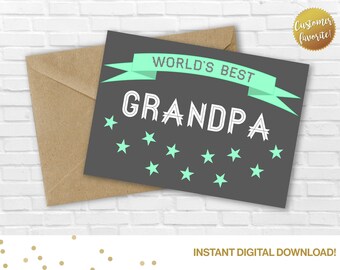 World's Best Grandpa Printable Card - Father's Day, Grandpa Birthday