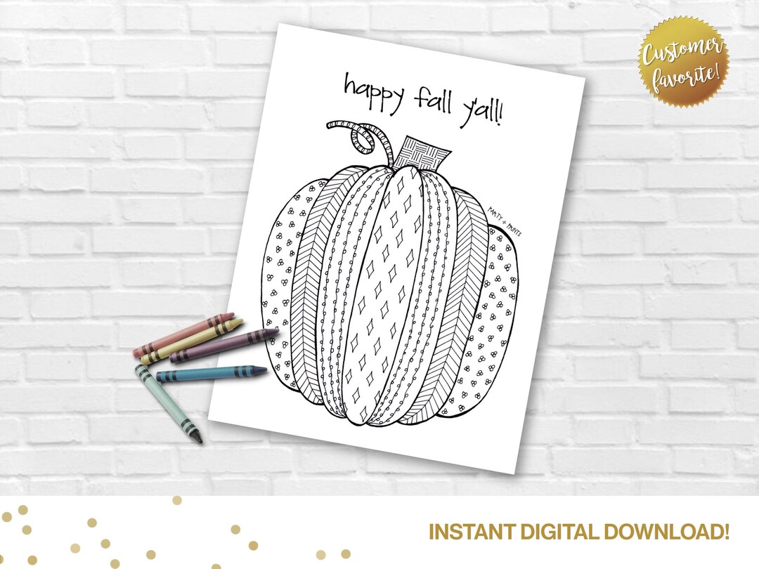 Fall Pumpkin Printable Adult Coloring Page- Happy Fall Y'all, Kids