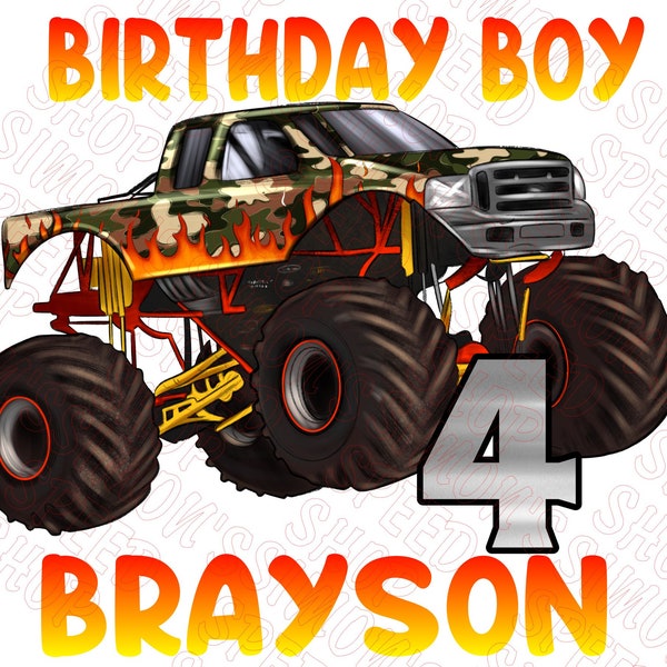 Ready To Press DTF Monster Truck Birthday Boy Customizable Print Direct To Film Transfer DTF Prints