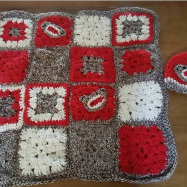 Red Sock Monkey Afghan Set with Hat