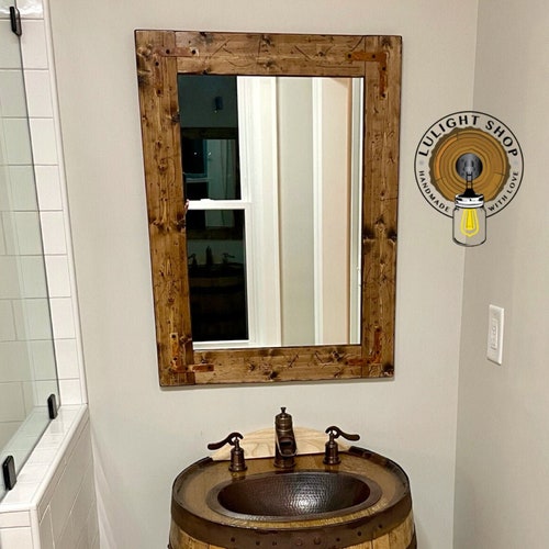Minimalist Rustic Thin Farmhouse 20x24 Black Ash Wood Wall Mirror Bathroom Mirror Modern Vanity Mirror Wall Mirror
