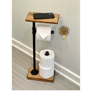 3 Roll, HEAVY BASE Toilet Paper Stand, TP With Extra Paper Storage,  Industrial Bathroom, Modern Decor, Farmhouse Paper Holder, Floor Stand 