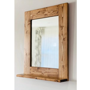Handmade Provincial Wood Framed Mirror with Shelf: Farmhouse Entryway Mirror