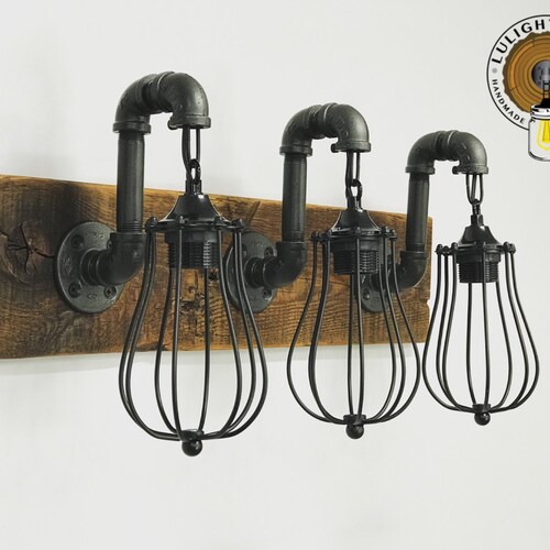 RECLAIMED WOOD Cage Light Fixture Bathroom Lights 3 Lights Etsy