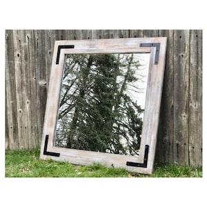 LIGHT WHITEWASH Farmhouse Mirror, Mirrors, Bathroom Mirror, Large Mirror, Wall Mirror, Vanity Mirror, Wood Mirror, Mirror, Rustic White Wood