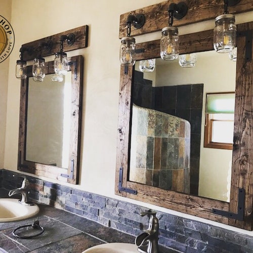 Rustic Distressed Mirror With Oil Rubbed Bronze Corner Rustic Distressed Mirror With Oil, Black Distressed Vanity Mirror