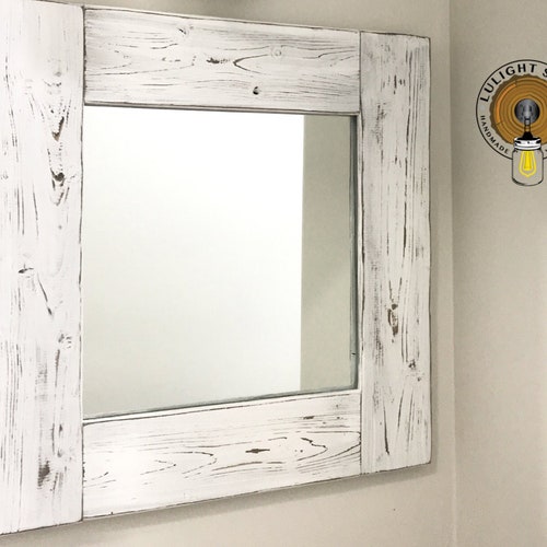 Whitewash Mirror Wood Rustic, White Wall Mirror For Bathroom