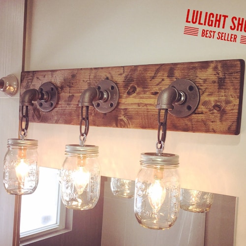 Rustic Distressed Mason Jar Light, Farmhouse Style Bathroom Light Fixtures