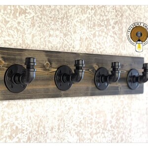EBONY Bathroom Rack, Industrial Modern Rustic Pipe Rack on Wood, Storage, Backpack Towel Hooks, Bathroom Accessories, Entryway Coat Rack