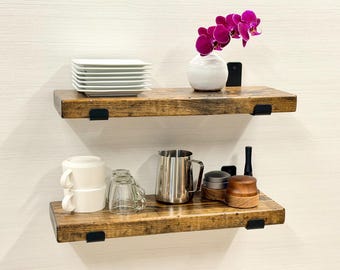 HEAVY DUTY Rustic Shelf with J Shape Flat Brackets, Robust Brackets, Gift, Deep Long Shelf, Home Remodel, Floating Strong Brackets