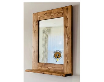 READY TO SHIP - 20"x24" Provincial Distressed Mirror with 3.5" Deep Shelf, Bathroom Mirror, Wood Framed Mirror, Farmhouse Wall Mirror