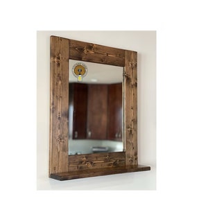ESPRESSO Mirror with Shelf, Vanity Mirror, Quality Bathroom Mirror, Framed Mirror, Wall Hanging Wood Mirror with Storage Shelf, Great Gift