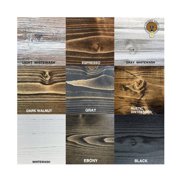 Wood Samples, Lulight Shop Wood Stain Samples, Farmhouse Colors, Rustic Distressed, Whitewash, Gray, Dark Walnut, Ebony, Espresso, Black