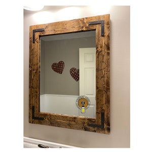 RUSTIC DISTTRESSED Wood Framed Mirror, Rustic Wood Mirror, Lulight Bathroom Mirror, Wall Mirror, Vanity Mirror Large Mirror, Brackets Mirror