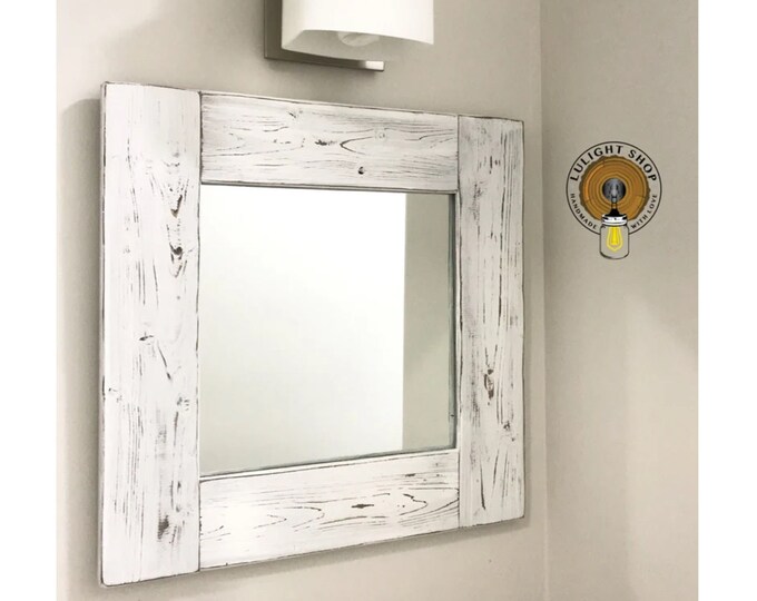 Rustic Whitewashed Mirror WHITEWASH Mirror, Wood Mirror, Rustic White Mirror, Whitewash Framed ...