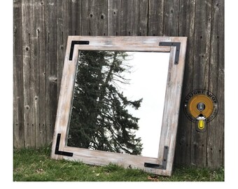 LIGHT WHITEWASH Farmhouse Mirror, Mirrors, Bathroom Mirror, Large Mirror, Wall Mirror, Vanity Mirror, Wood Mirror, Mirror, Rustic White Wood