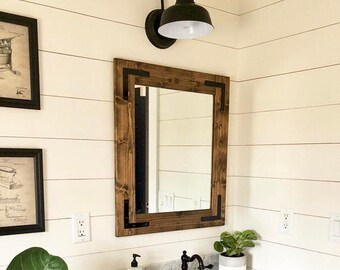 Rustic Mirror, Farmhouse Mirror, Country Framed Mirror, Wood Mirror, Bathroom Mirror, Wall Mirror, Vanity Mirrors,Cottage Small Large Mirror