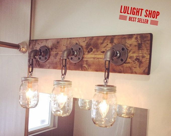 RUSTIC DISTRESSED mason jar light fixture 3 mason jars light wall fixture vanity light modern light industrial lights bathroom light